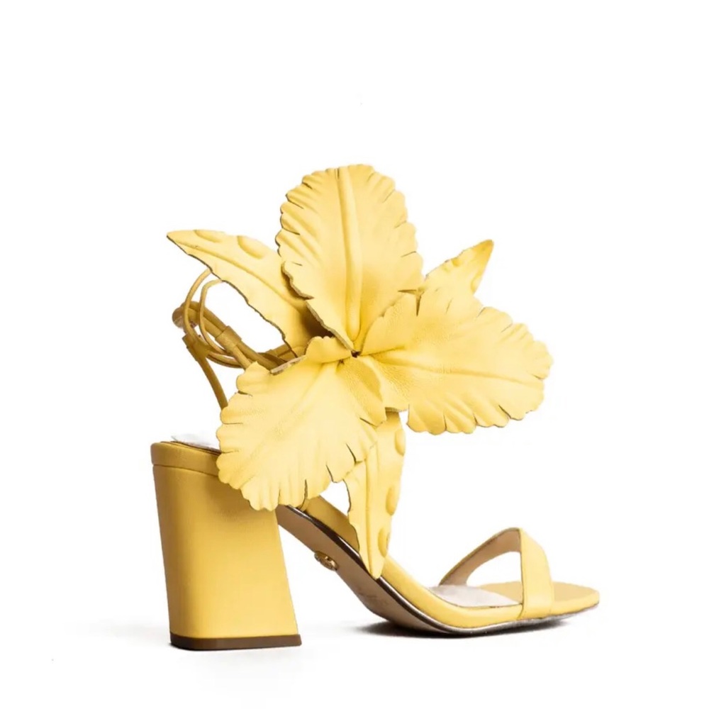 Cecilia New York Heeled Sandals - Hibiscus Women's Yellow 7.5 Medium Leather